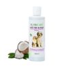 anti tick flea shampoo front view with coconut in the background