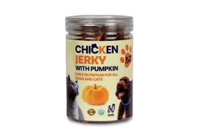 Picture of B&T's CHICKEN JERKY with PUMPKIN Flavor 50gms daily Nutrition for All DOGS & CATS