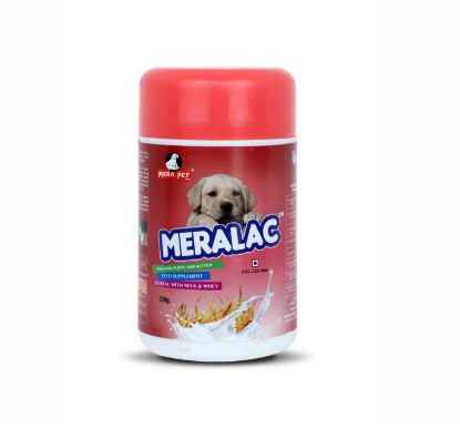 MERALAC 300GM Puppy And Kitten Feed Supplement Bottle Front View