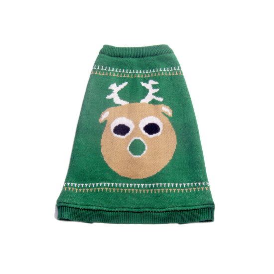 Petsnugs Green Reindeer Printed Sweater For Dogs & Cats 100% Polyester