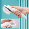A women hand holding blue colour Multifunctional 2 in 1 Pet Comb With Nail Grinder and cleaning the cat hair from it