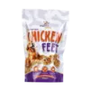 Front view of Wiggles N' Nibbles Chicken Feet 100g pack for cats and dogs, made with 100% real chicken, gluten-free, additive-free, and sugar-free.