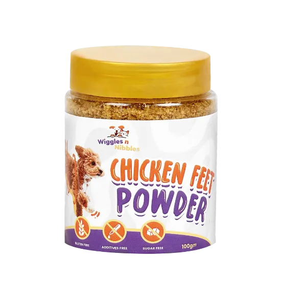 Front View of Wiggles N' Nibbles Chicken Feet Powder 200gm Jar