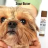 A close view of dog who applied  Wiggles N' Nibbles Snout Butter on nose.